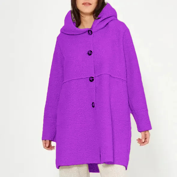 Women's autumn/winter hooded button-up coat, stylish and versatile, suitable for various occasions.