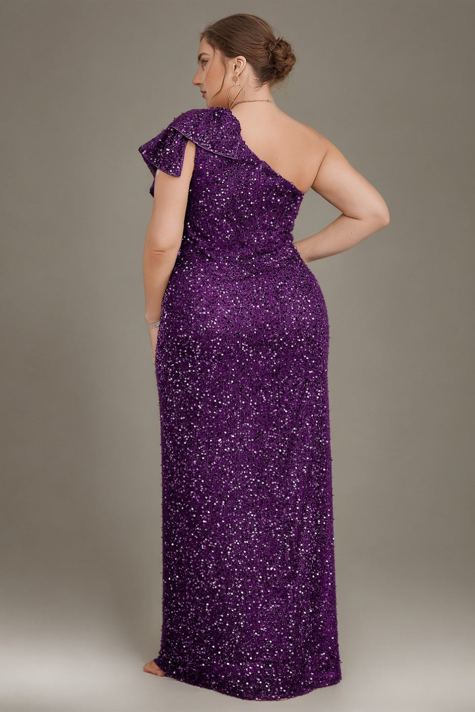 Curveins Plus Size  Sequin One Shoulder Formal Dress