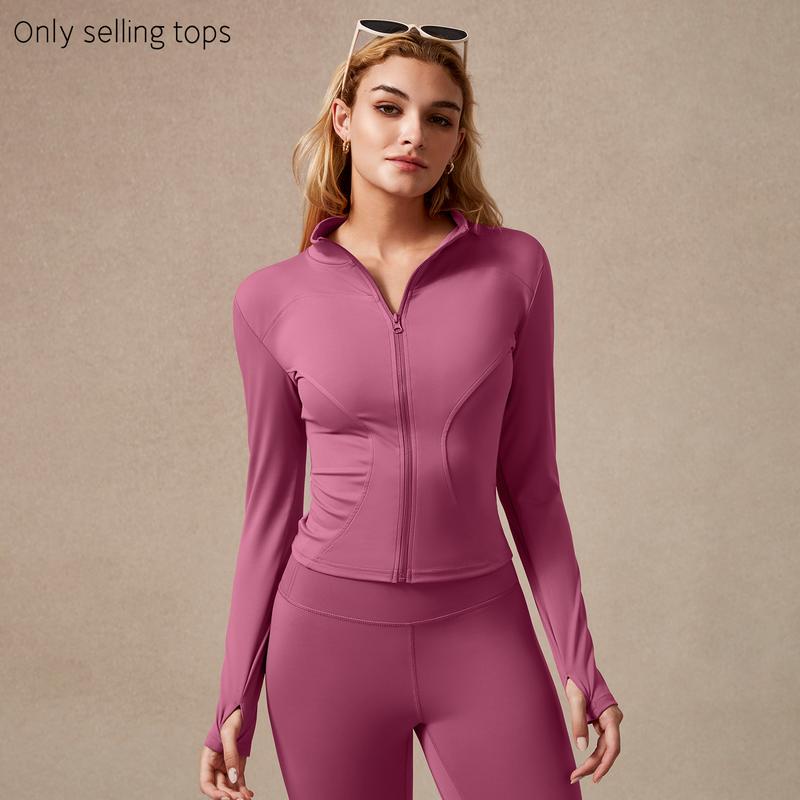 Women's Full Zip Long Sleeved Sports Jacket Slim Fit Quick Dry Stretch Fabric with Thumb Holes for Running Yoga Gym Workout Outfits Activewear