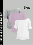 Women's Solid Color Tee, Casual Basic Short Sleeve T-shirt for Daily Wear, Ladies Clothes for All Seasons