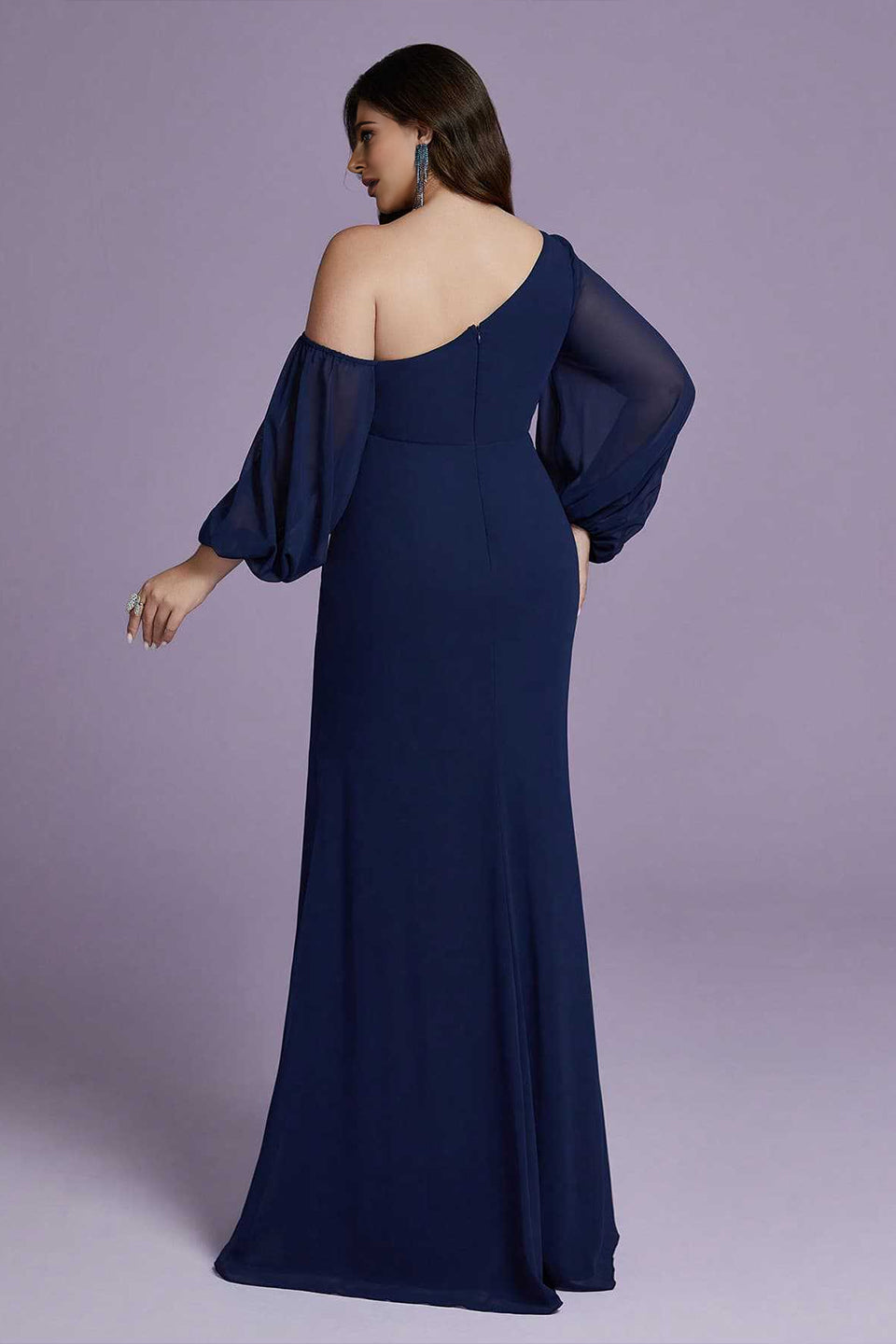 Curveins Plus Size Cold Shoulder Long Sleeve Fitted Maxi Dress with Split Hem