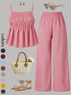 Two-Piece Set Women's Solid Color Cami Top & Wide Leg Pants Set