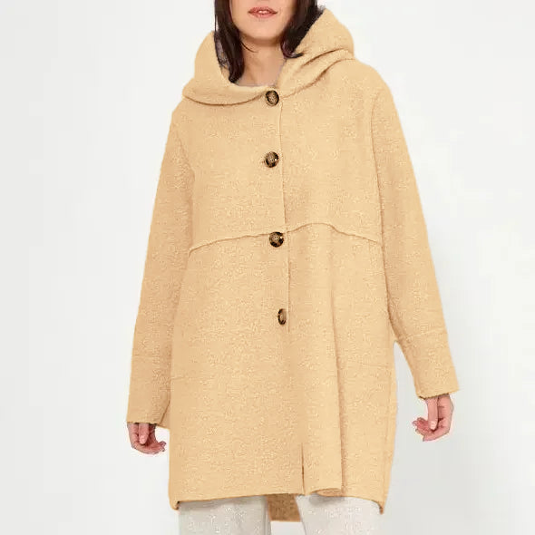 Women's autumn/winter hooded button-up coat, stylish and versatile, suitable for various occasions.