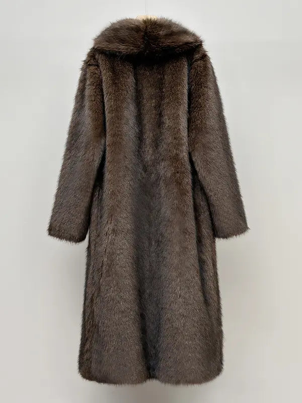 Women's Solid Color Open Front Faux Fur Coat, Elegant Long Sleeve Waterfall Collar Outerwear for Fall & Winter, Women's Clothing for Daily Wear,  Clothing for Women