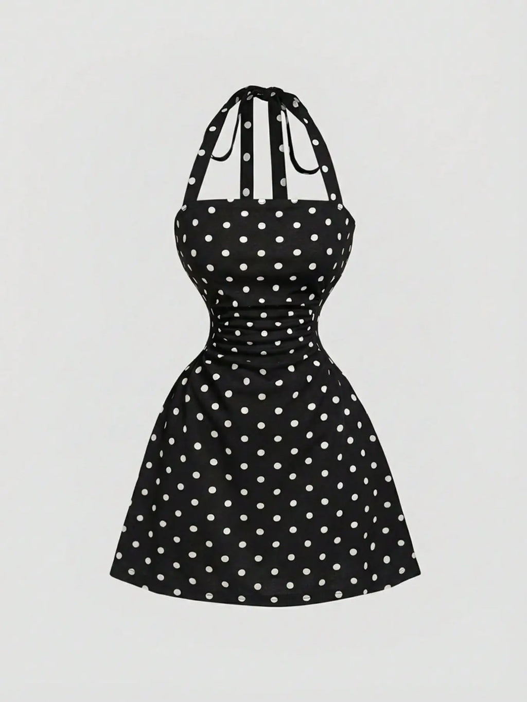 Women's Plain Ruched Tie Back Halter Neck Dress
