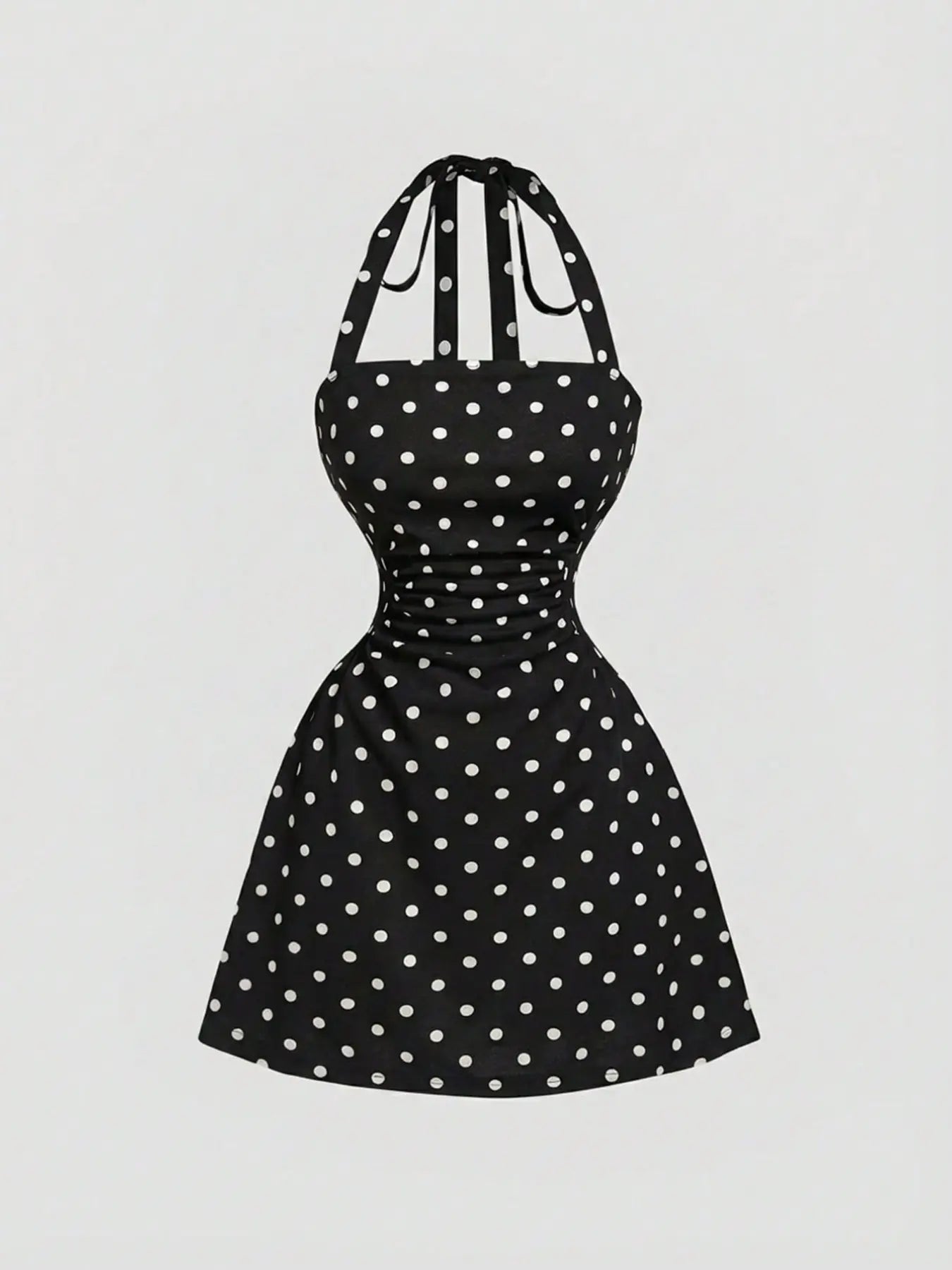 Women's Plain Ruched Tie Back Halter Neck Dress