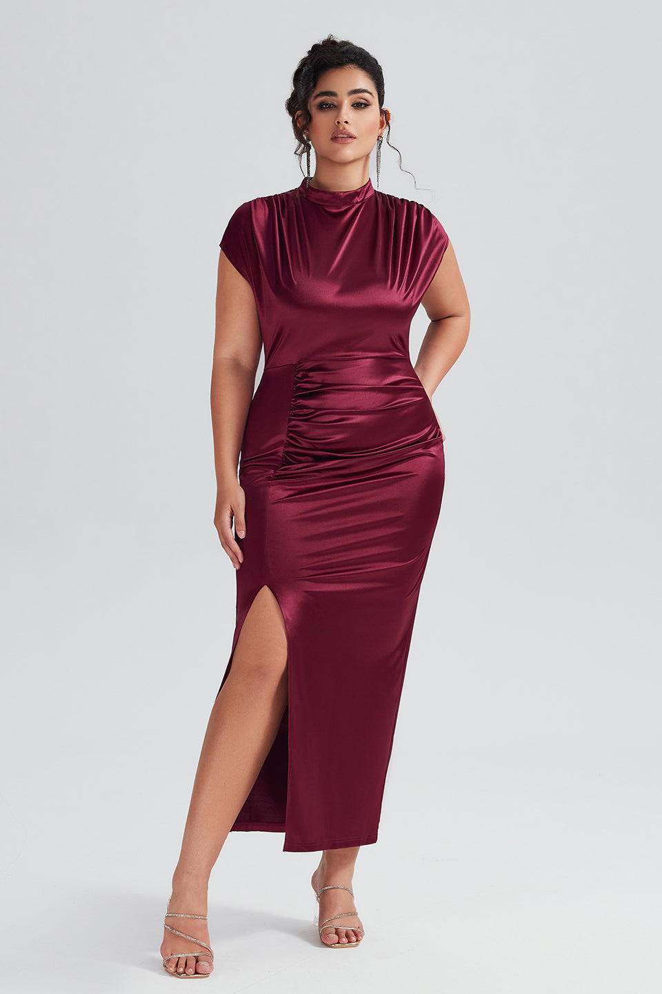 Plus Size Satin High-Waisted Green Maxi Dress