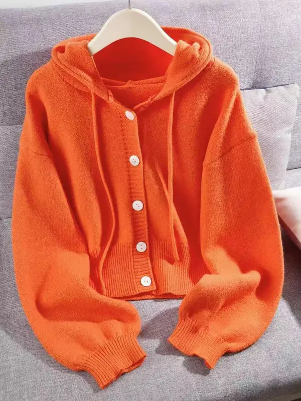 Autumn Winter New Soft Comfortable Hooded Sweatshirt Jacket, Lazy Style Unique Design Casual Fashion Knit Cardigan, Elegant Long Sleeve Top