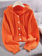 Autumn Winter New Soft Comfortable Hooded Sweatshirt Jacket, Lazy Style Unique Design Casual Fashion Knit Cardigan, Elegant Long Sleeve Top