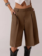 Women's Solid Color Simple Commuter Bermuda Shorts, All Seasons Business Casual Shorts, Stylish and Comfortable