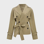 Women's Commuter Notch Lapel Double Breasted Detachable Belt Trench Coat, Fall & Winter Plain Wrap Tie Waist Outerwear Jacket, Elegant Trench Coat