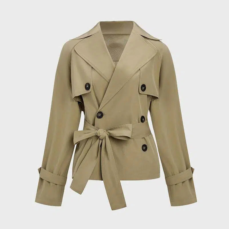 Women's Commuter Notch Lapel Double Breasted Detachable Belt Trench Coat, Fall & Winter Plain Wrap Tie Waist Outerwear Jacket, Elegant Trench Coat