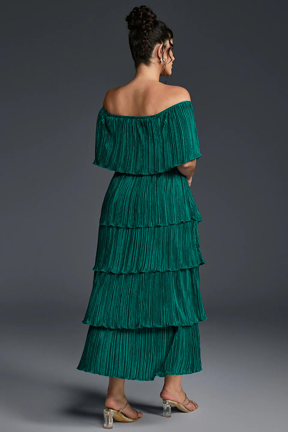 Curveins Plus Size Off-Shoulder Pleated Tiered Maxi Dress