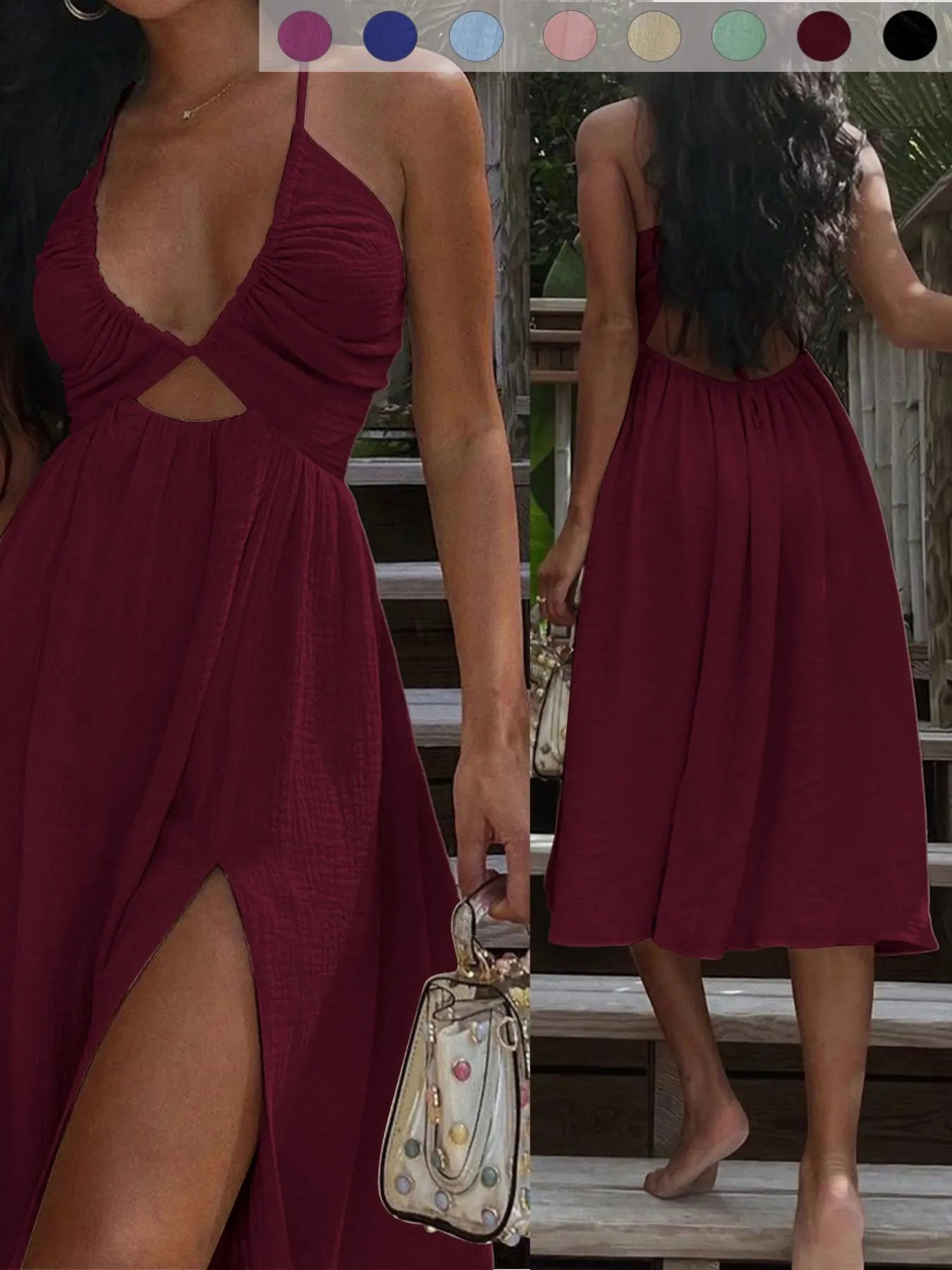 Summer New Sexy Wrap Top V-Neck Dress, Loose Beach Style Split Skirt, Women's Fashionable Long Dress, Perfect for Vacation