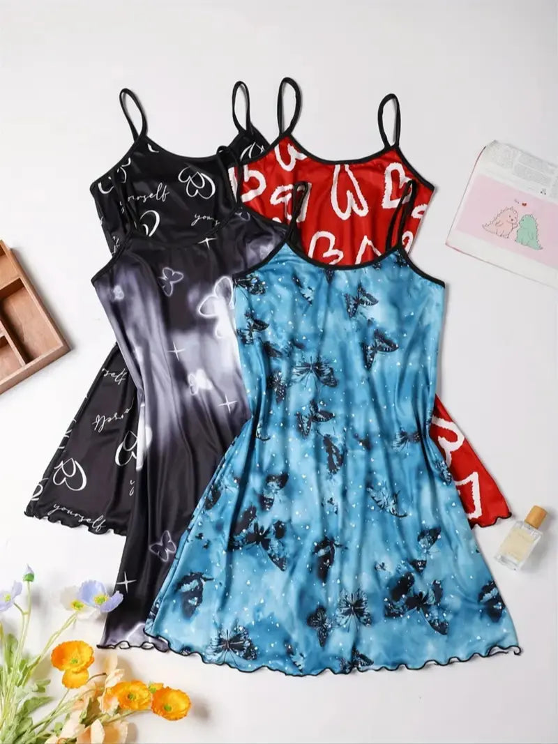 Women's All Over Print Cami Nightdress, Casual Soft Comfortable Spaghetti Strap Nightgown for All Seasons, Lady's Sleepwear for Indoor Wear, Breathable Sleep Dress