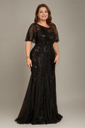 Curveins Plus Size Round Neck Batwing Sleeve Mermaid Patchwork Elegant Maxi Dress