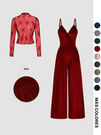 Valentine's Day Women's Solid Color Lace Tee & Pocket Jumpsuit Two-piece Set, Elegant Fashion Casual Zipper Back Cami Jumpsuit & Long Sleeve Top for Daily Outdoor Wear, Women's Clothing for Spring & Fall