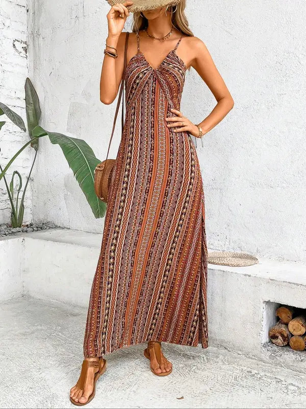 Women's ethnic print backless camisole dress