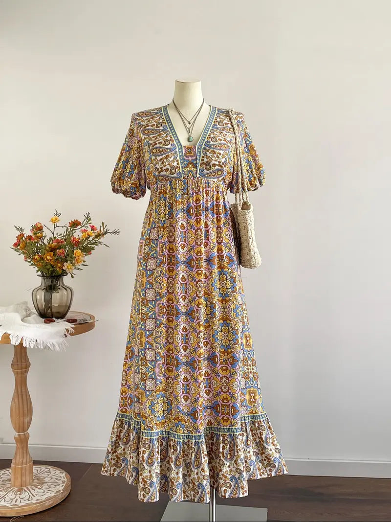 Plus Size Short-Sleeve Floral Print Dress