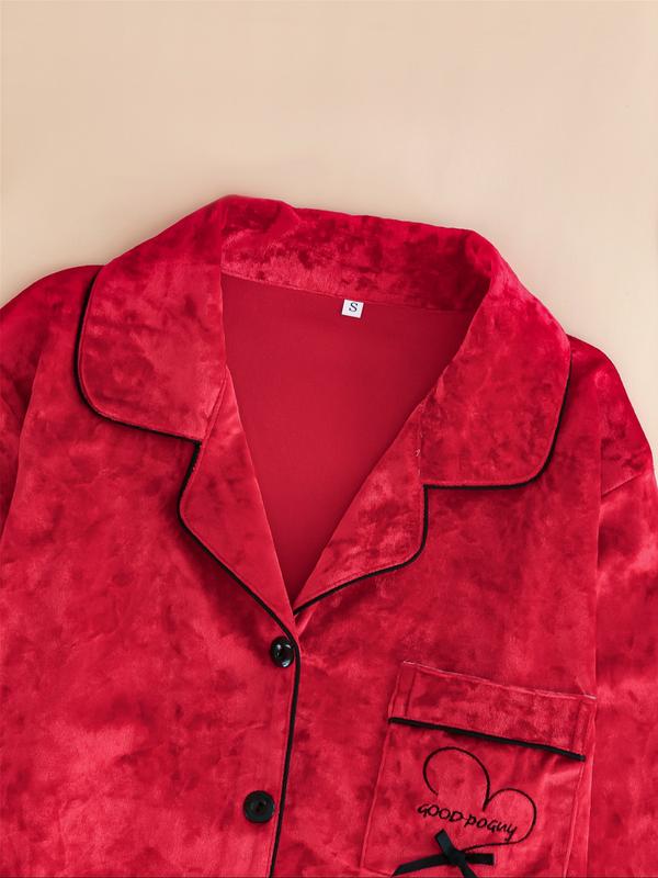 Women's Elegant Winter Pajama Set, Fitted Long Sleeve Button-Up Top & Warm Pants, Comfortable Home Wear for Cold Weather