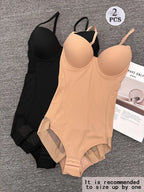 Women's Ruched Slimming Bodysuit Set, Thin Strapless Design, Perfect for Evening Gowns, All-Season Comfortable Underwear