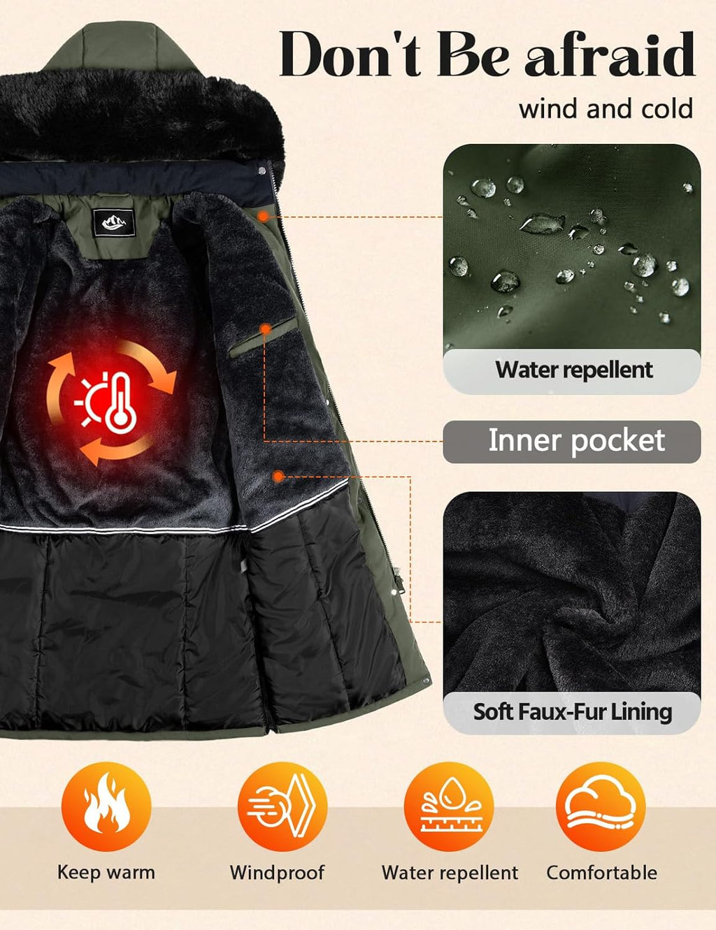 Women's Long Coats Winter Fleece Lined Warm Long Jackets for Women, Water Repellent Windproof Parka Coat Zip Up Button Drawstring Waist Overcoat with Pockets and Detachable Hood