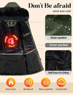 Women's Long Coats Winter Fleece Lined Warm Long Jackets for Women, Water Repellent Windproof Parka Coat Zip Up Button Drawstring Waist Overcoat with Pockets and Detachable Hood