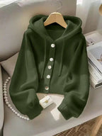 Autumn Winter New Soft Comfortable Hooded Sweatshirt Jacket, Lazy Style Unique Design Casual Fashion Knit Cardigan, Elegant Long Sleeve Top