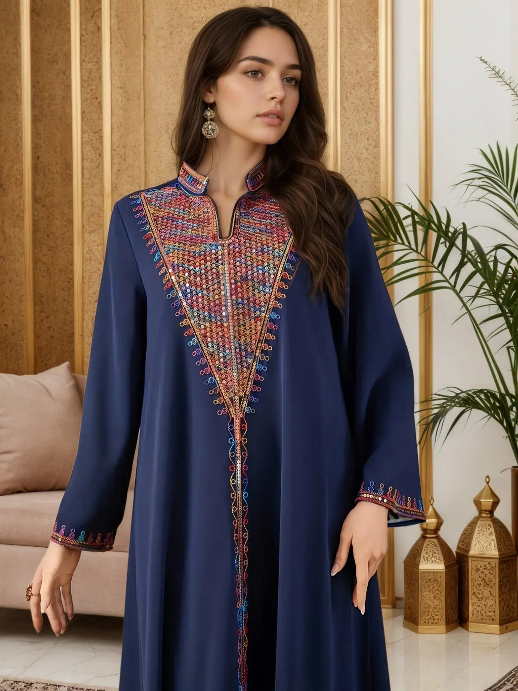 Elegant Muslim Women's Long Robe with Colorful Embroidery, Perfect for All Seasons, Stylish and Comfortable Clothing, Muslim Women Gowns
