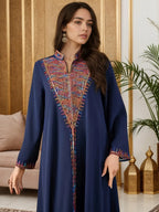 Elegant Muslim Women's Long Robe with Colorful Embroidery, Perfect for All Seasons, Stylish and Comfortable Clothing, Muslim Women Gowns