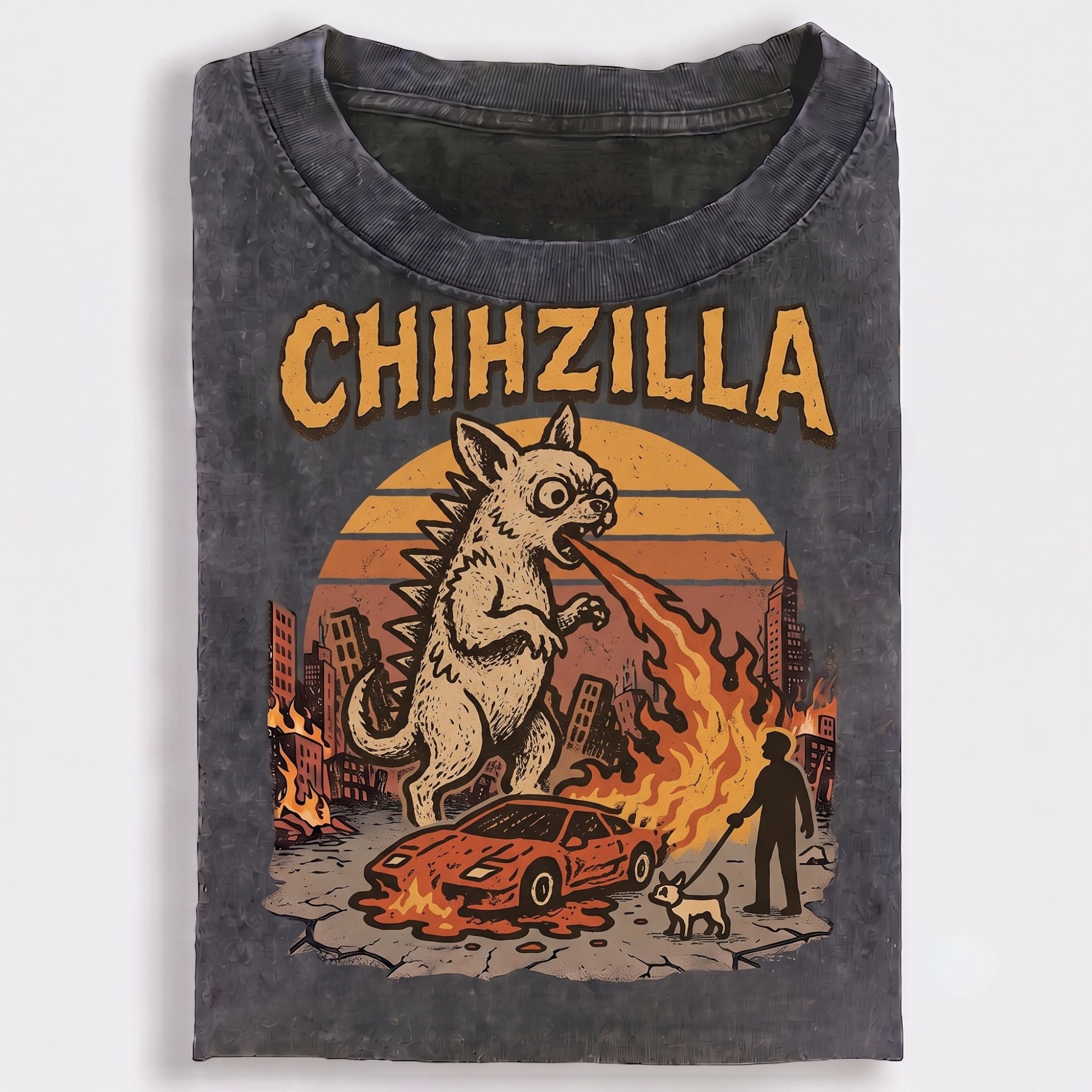 Retro Short-Haired Chihuahua Monster Fire T-Shirt