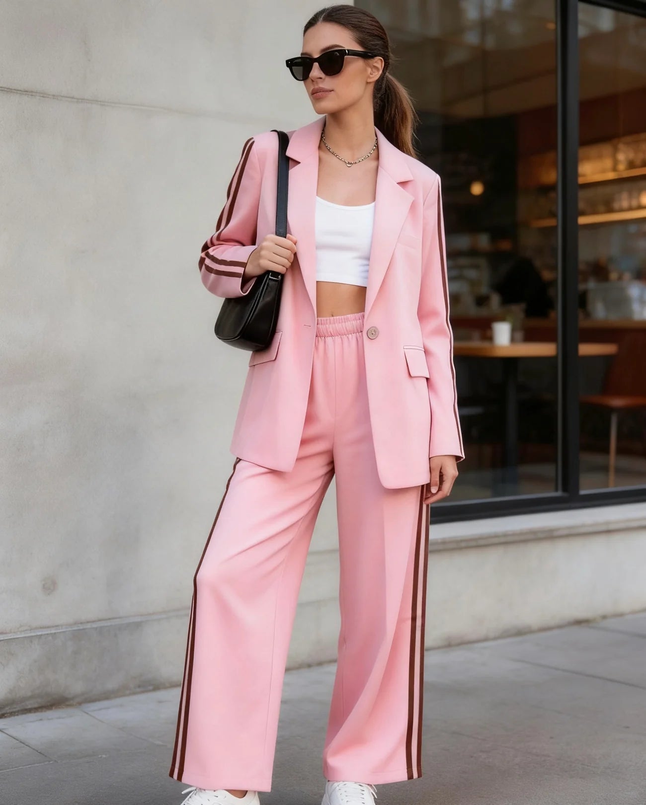 Classic Blazer and Coated Trousers Set with Front Buttons and Double Side Stripe—Ideal for Professional and Casual Looks