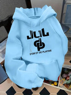 Women's Letter Print Hoodie, Casual Long Sleeve Hooded Sweatshirt for Fall & Winter, Women's Clothes for Daily Wear