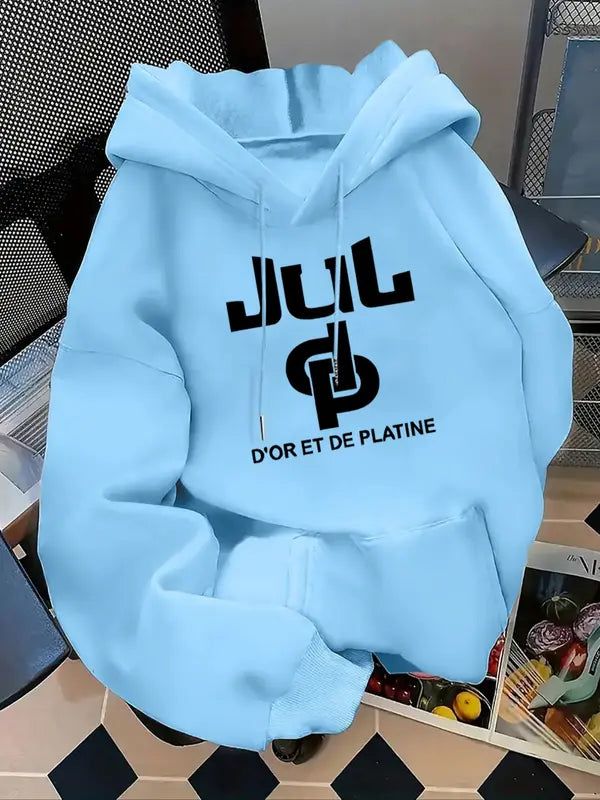 Women's Letter Print Hoodie, Casual Long Sleeve Hooded Sweatshirt for Fall & Winter, Women's Clothes for Daily Wear