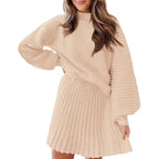 Women's 2 Piece Outfits 2025 Long Sleeve Mock Neck Ribbed Sweaters And Mini Skirt Two Piece Sets