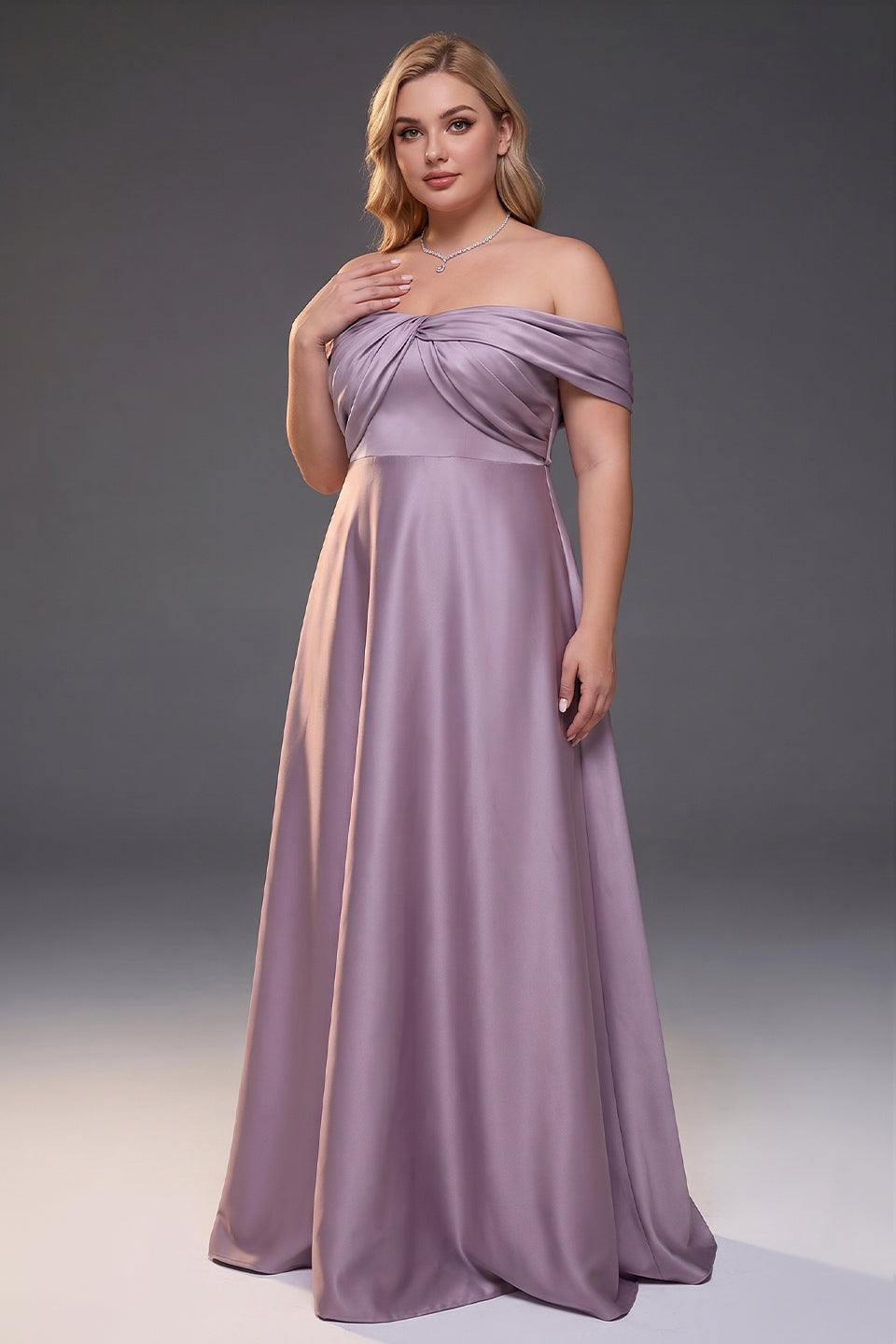 Curveins Plus Size Off Shoulder Ruched Waist Elegant Flowy Feminine Maxi Dress