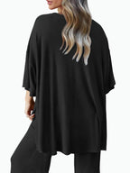 Women's Solid Drop Shoulder Tee & Elastic Waist Pants Two-piece Set