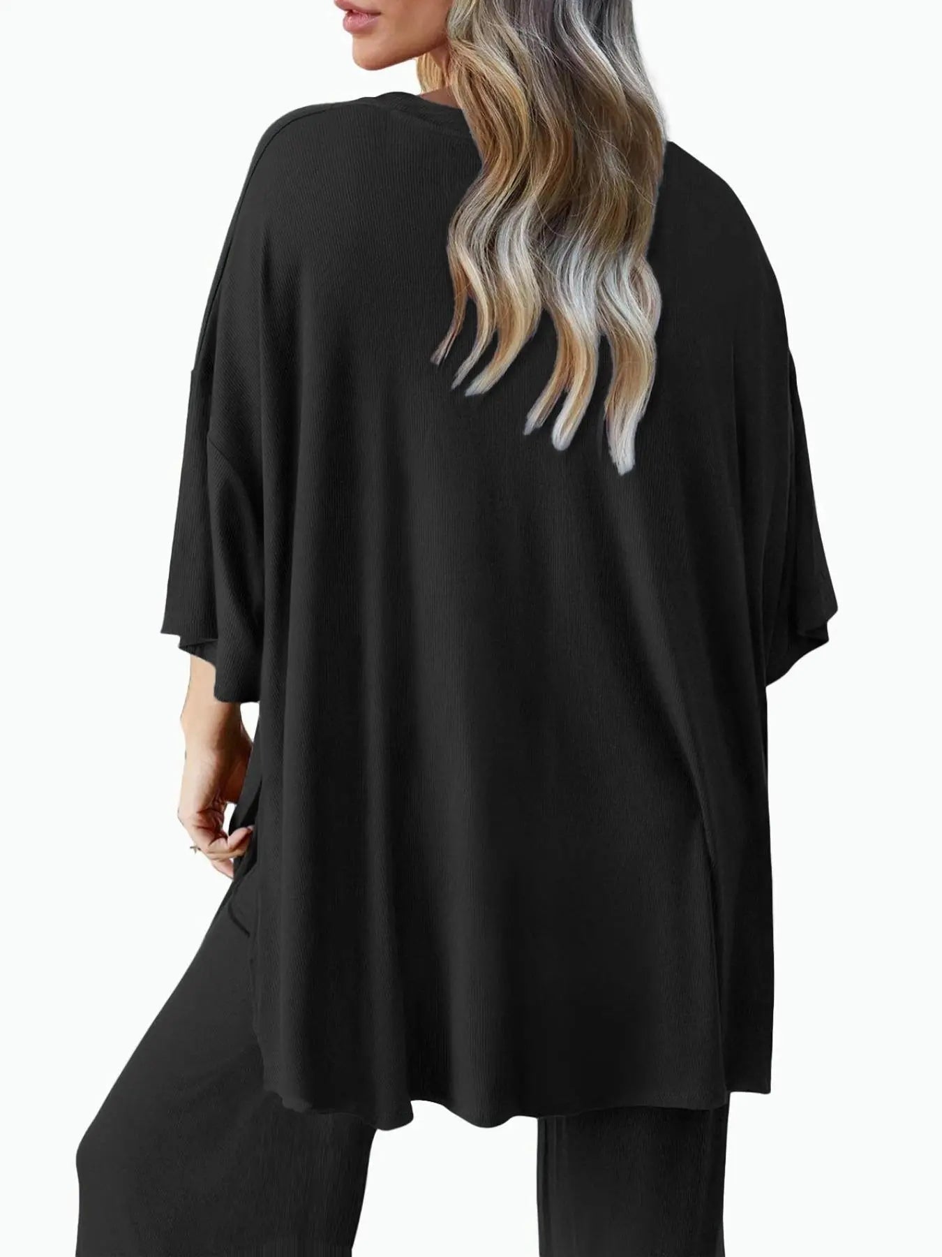Women's Solid Drop Shoulder Tee & Elastic Waist Pants Two-piece Set
