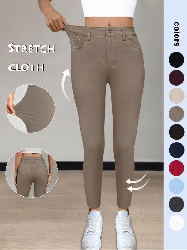 Women's Plain Pocket Button Leggings, Casual Comfy Skinny Pants for Yoga Gym Workout, Ladies Bottoms for Fall & Winter,T-Chic