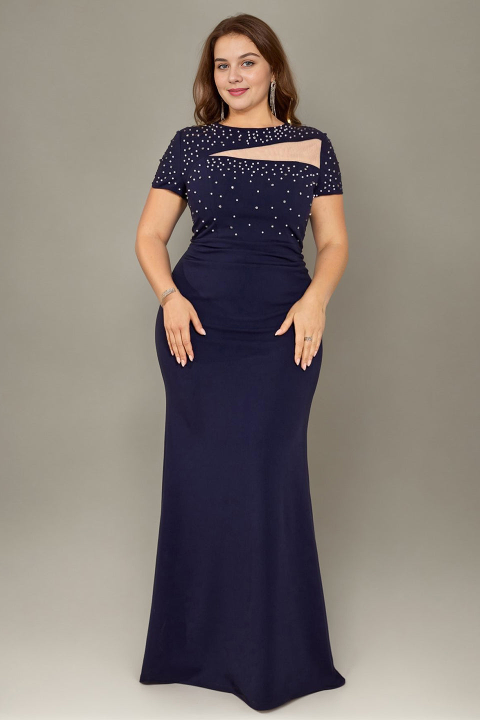 Curveins Plus Size Round Neck Short Sleeve Bodycon Maxi Dress