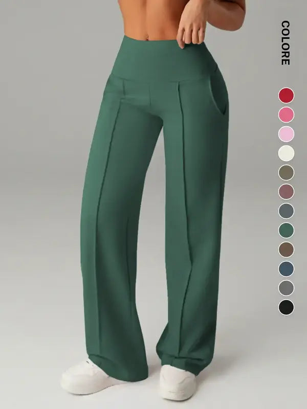 Women's High Waisted Side Pocket Joggers, Casual Sporty Yoga Pants, Loose Fit Elastic Waist, All Seasons Long Regular Leggings