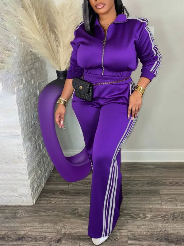 Women's Tracksuit Set, Casual Long Sleeve Zip Up Jacket & Pants Set for Spring & Fall, Women's Clothes for Daily Wear