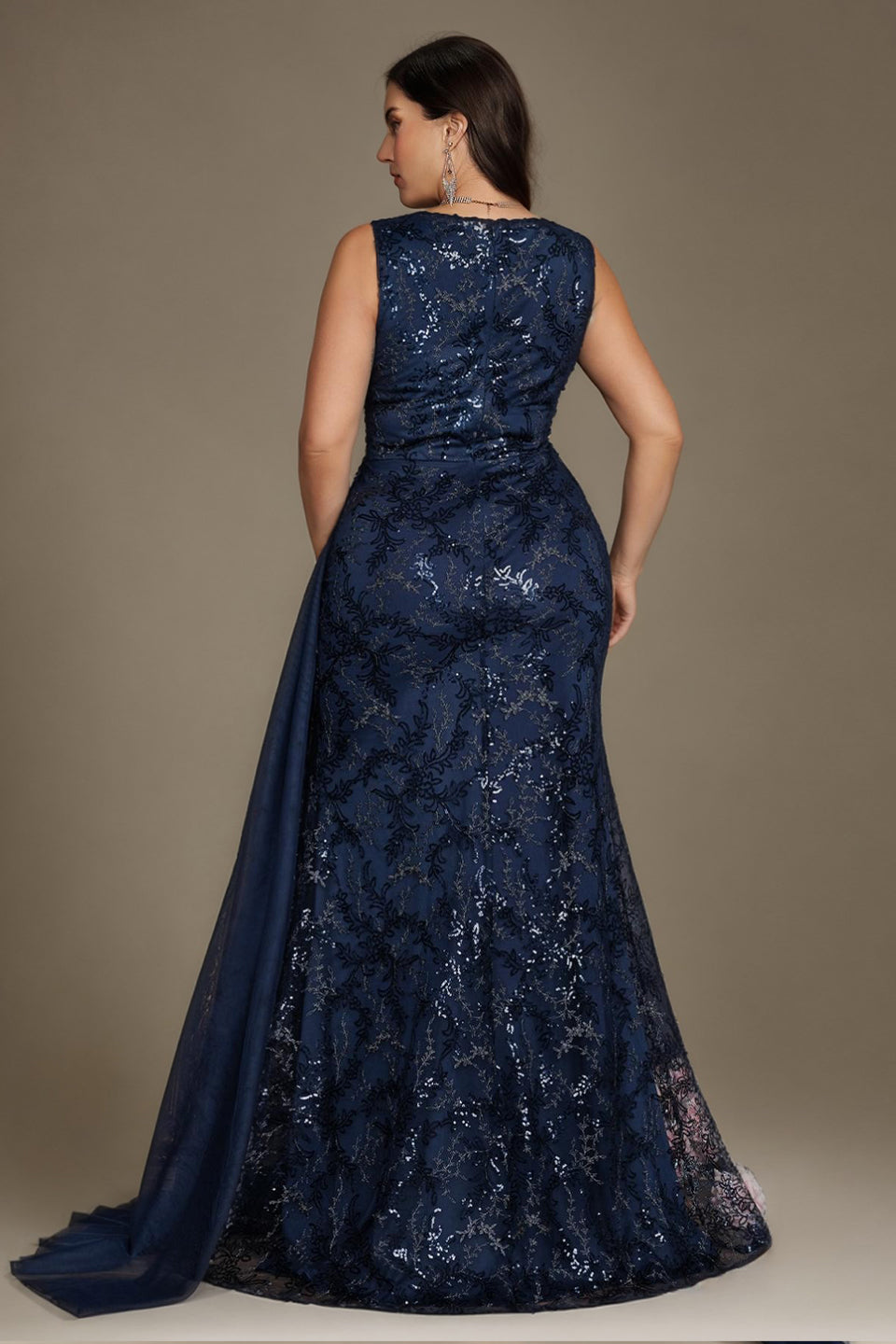 Curveins Plus Size V Neck Sleeveless Sequin Floral Side Tie Elegant Maxi Dress