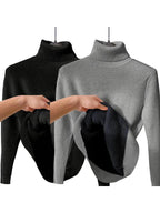 Women's Solid Thermal Lined Drop Shoulder High Neck Sweater, Casual Solid Long Sleeve Jumper For Daily Outdoor Wear, Women Knit Top for Fall & Winter