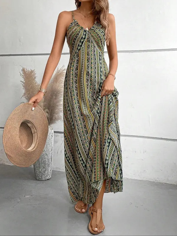 Women's ethnic print backless camisole dress