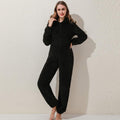 Womens Fleece Onesies Pajamas Jumpsuit Warm Sherpa Romper Sleepwear One Piece Zipper Hooded Playsuit Loungewear
