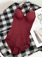 Women's Deep V Backless Slimming Body Shaping Bodysuit, XS-Xxl Sizes Available, Casual Style, Plain Design, All Season Wear