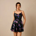 Women's Sleeveless Satin Mini Dress with Built-in Shapewear – Sexy Square Neck, Tummy Control