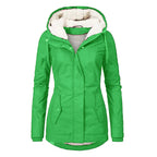 Winter Thickened Cotton Parka with Fleece Lining Hooded Warm Coat Mid-Length Women's Fitted Long Sleeve Outerwear Black Imitation Fur Tops for Casual Basic Minimalist Womenswear Elegance Style - Jackets