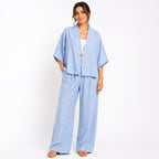 Ensemble femme oversize fluide 2 pièces – Kimono manches larges & pantalon taille élastique – Look chic confortableE
